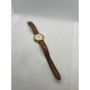 Vintage Pulsar Gold Tone Ladies Watch Brown Leather Band
